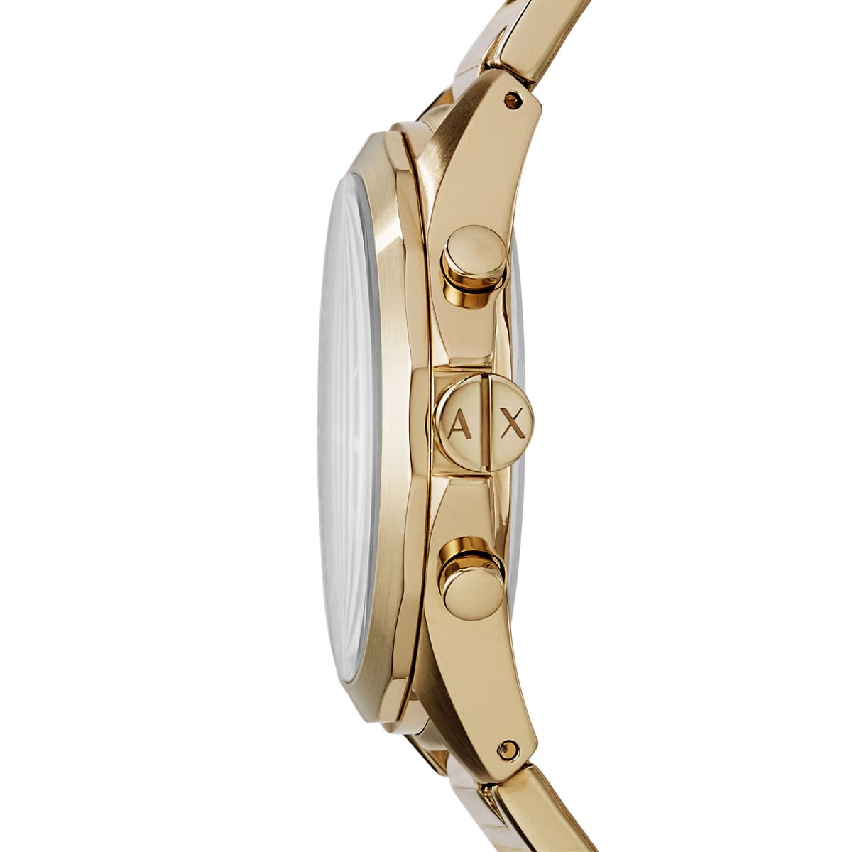 AX2611 side view showing gold stainless steel case profile and chronograph pusher buttons