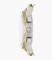 Armani Exchange Rafael AX4184 side profile showing chronograph pushers and mixed metal bracelet