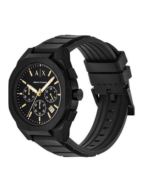 Armani Exchange Rafael AX7165 chronograph watch on wrist showing black silicone strap and dial detail