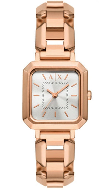 Armani Exchange AX7167 rose gold women's watch with square dial and rose gold bracelet