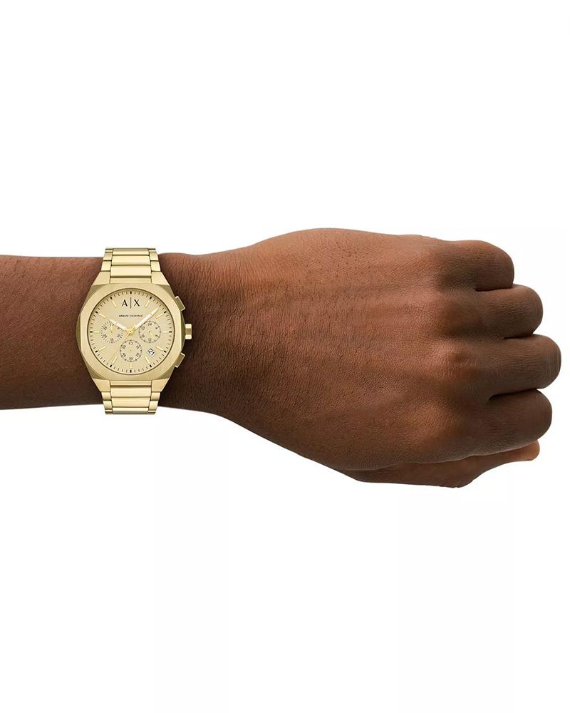 Armani Exchange AX7171 all-gold chronograph watch worn on wrist