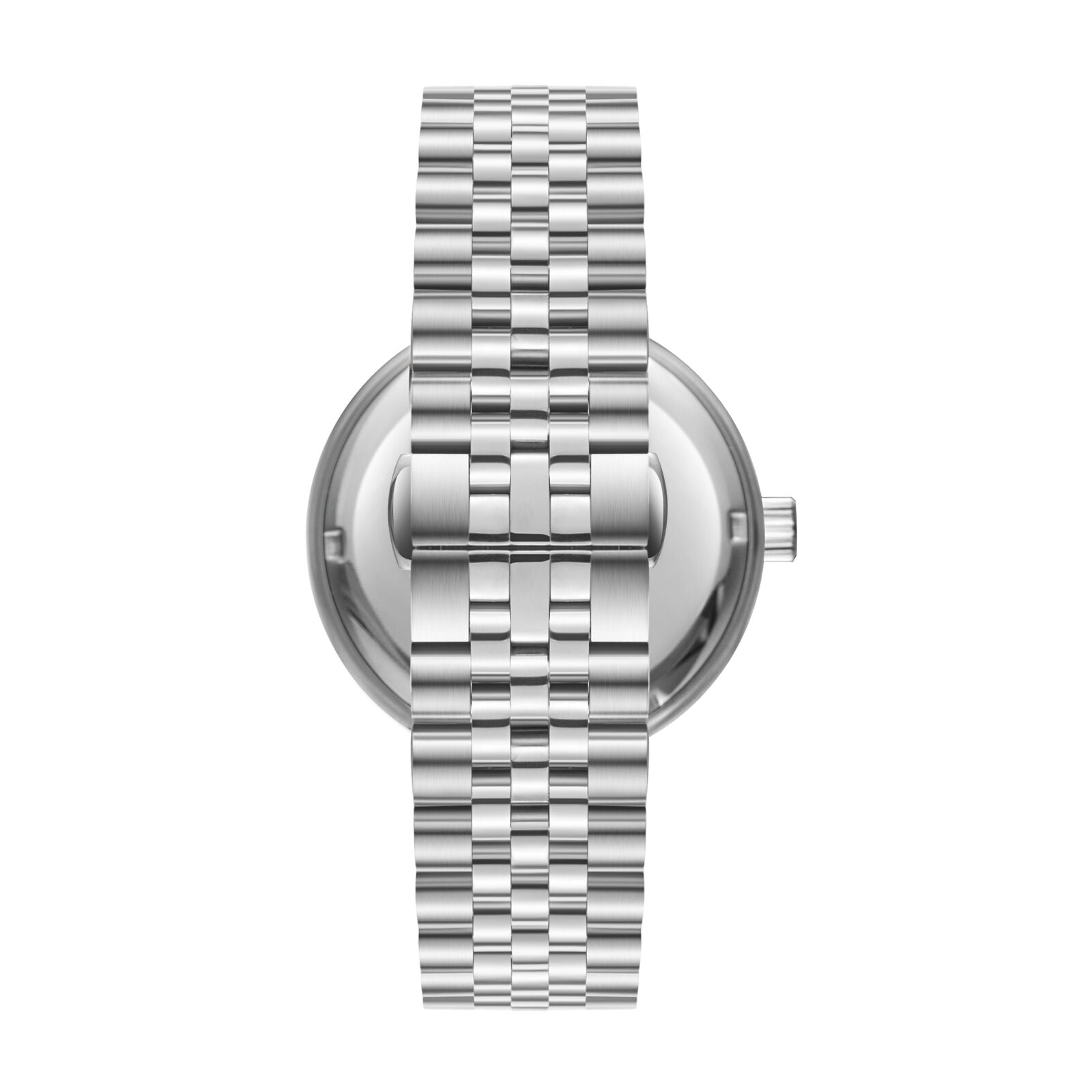BP3018X.350 caseback view of silver stainless steel case and bracelet