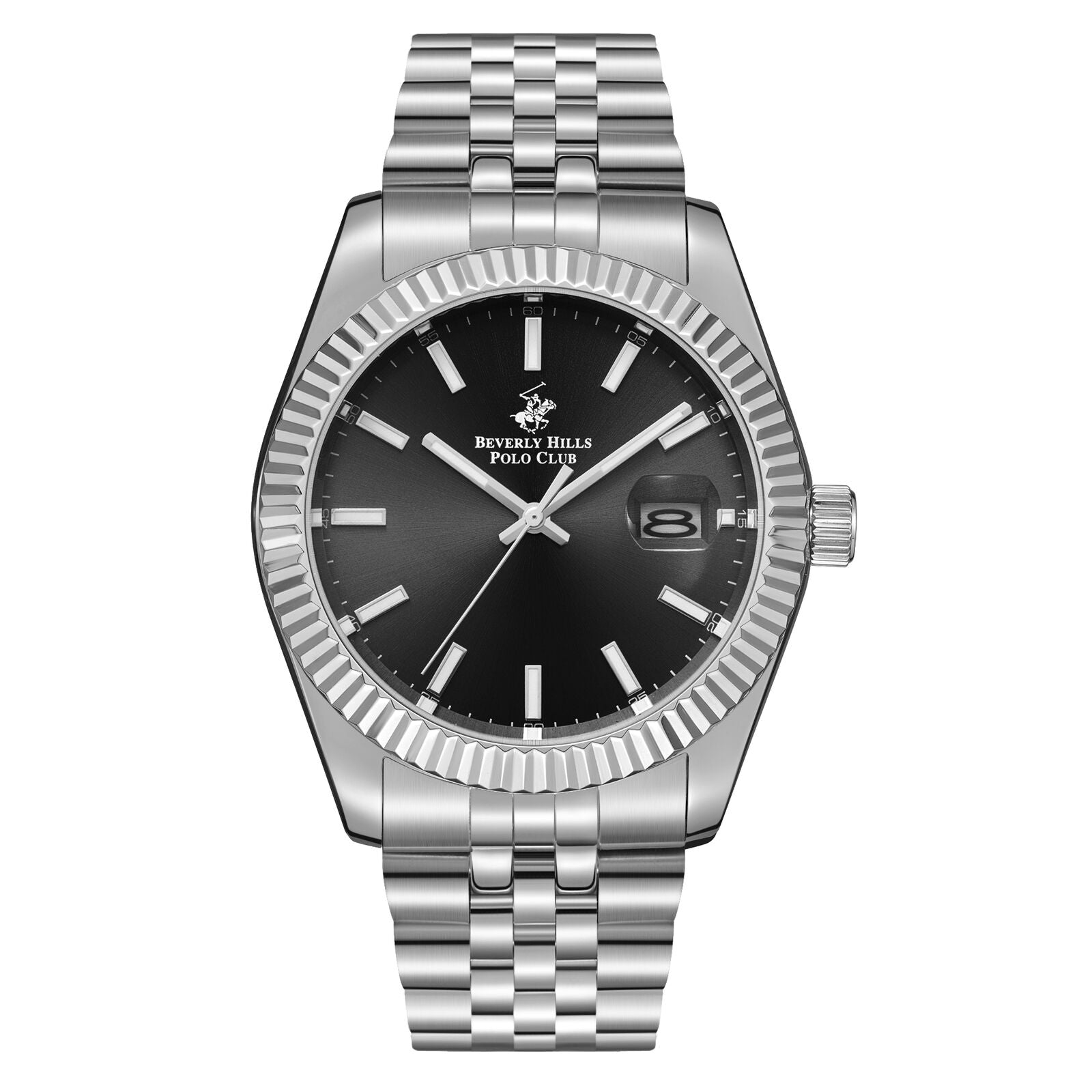 Beverly Hills Polo Club BP3018X.350 men's watch with black dial, silver stainless steel case and bracelet
