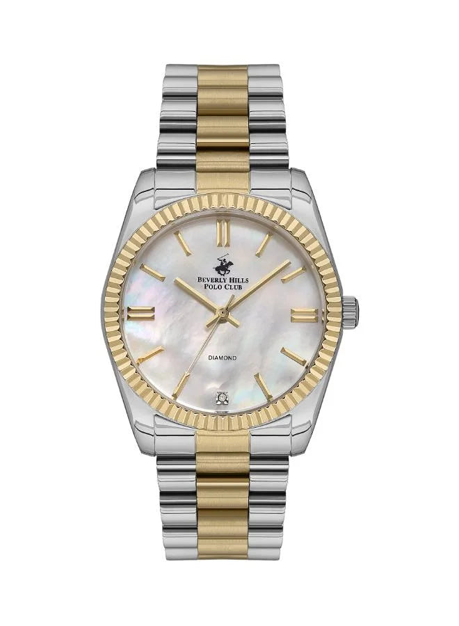 Beverly Hills Polo Club two-tone watch with mother-of-pearl dial and diamond bezel