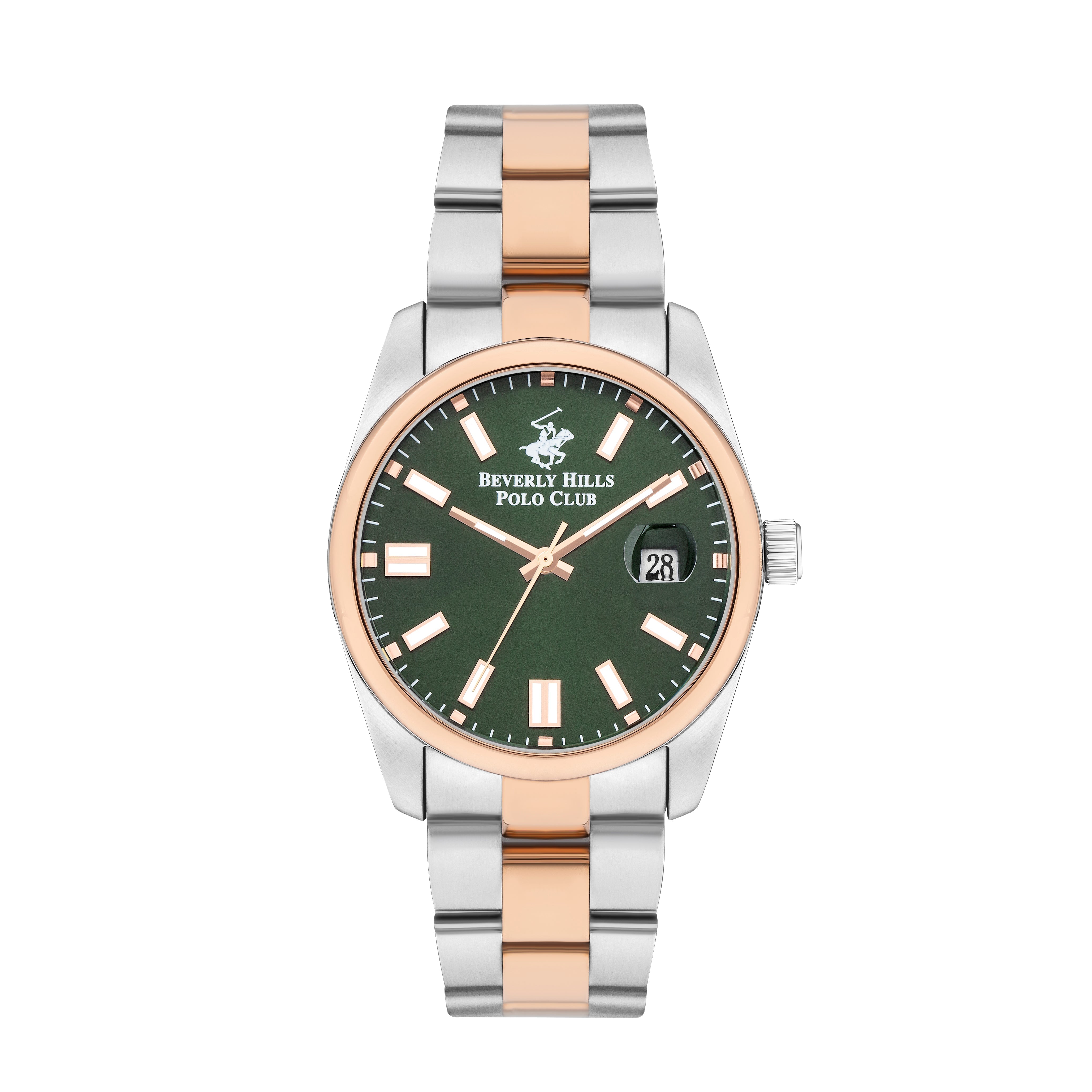 Beverly Hills Polo Club two-tone watch with green dial and date window
