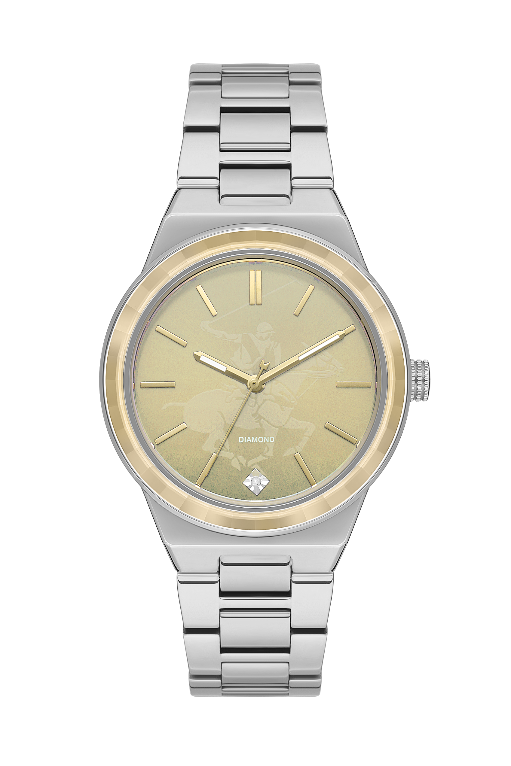 Beverly Hills Polo Club BP3584X.110 silver stainless steel watch with champagne dial and diamond on bracelet