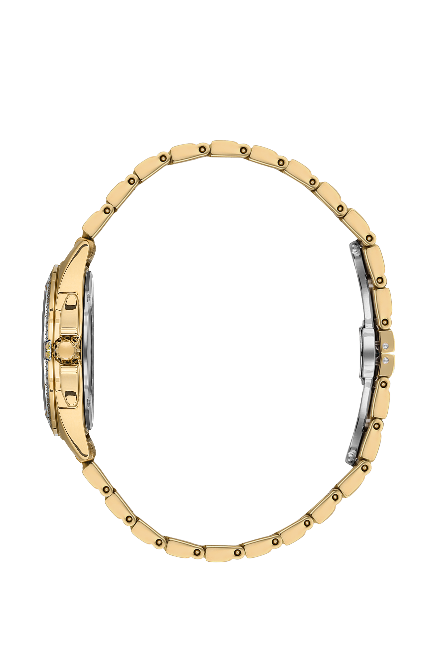 Gold bracelet strap side view of Beverly Hills Polo Club BP3587C.120 watch