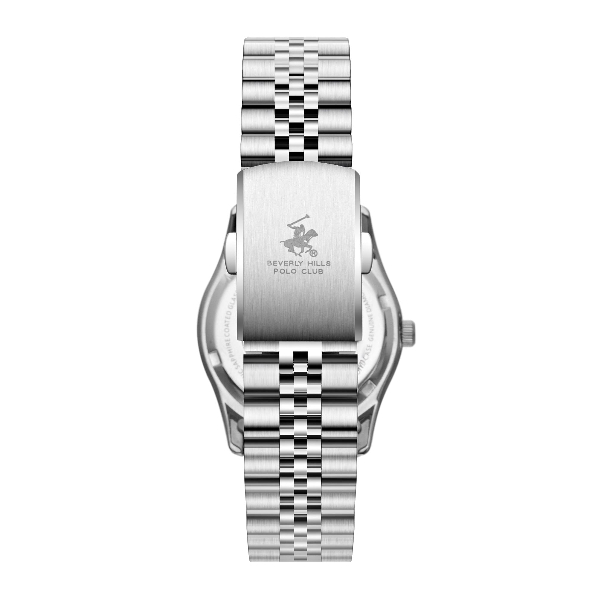 Beverly Hills Polo Club Sapphire Coated Blue Dial Silver Diamond Watch BP3808C.390