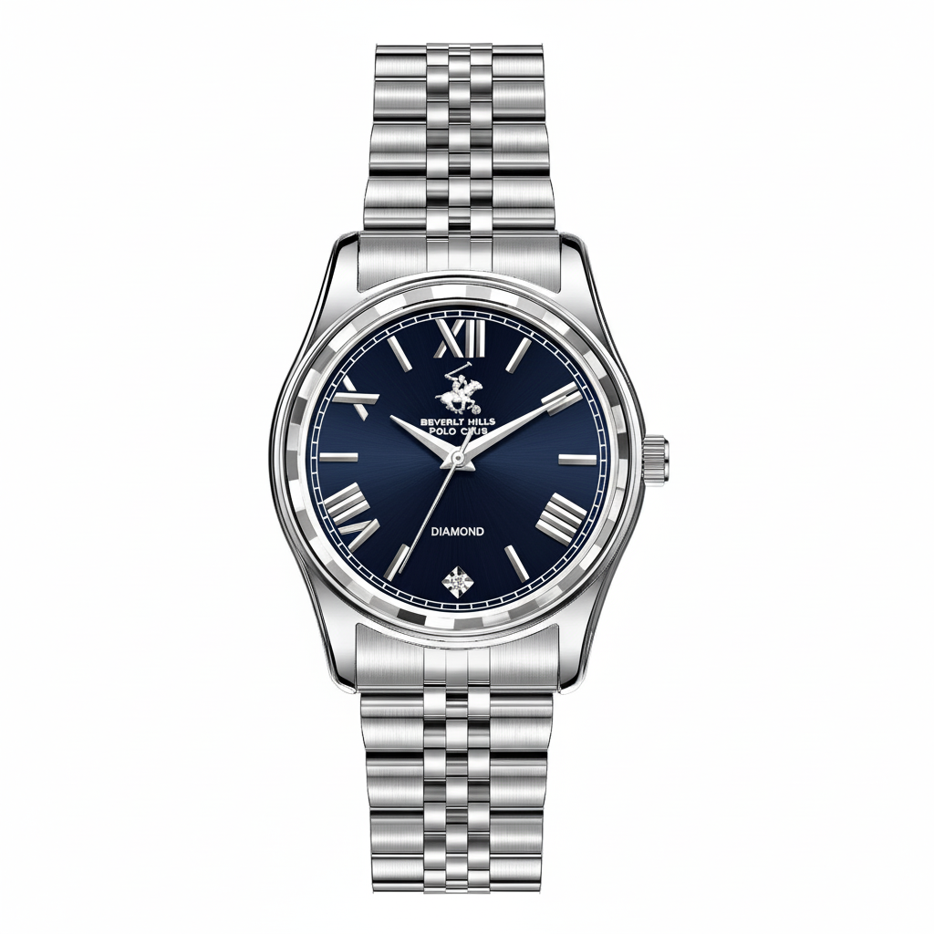 Beverly Hills Polo Club Sapphire Coated Blue Dial Silver Diamond Watch BP3808C.390