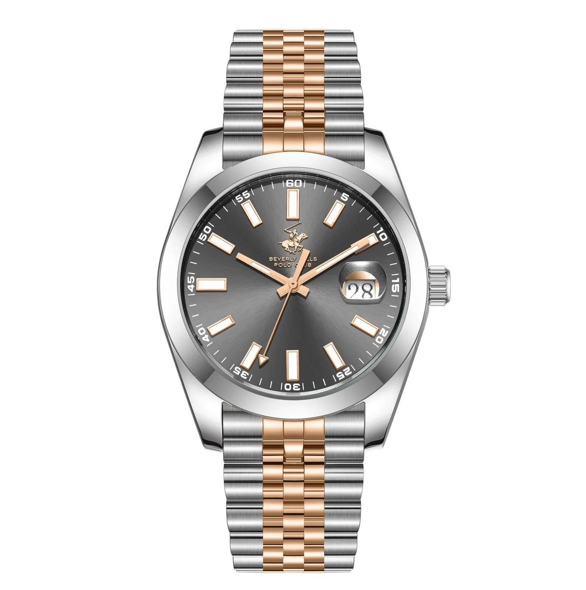 Beverly Hills Polo Club BP3810X.560 two-tone stainless steel watch with gunmetal dial and date window