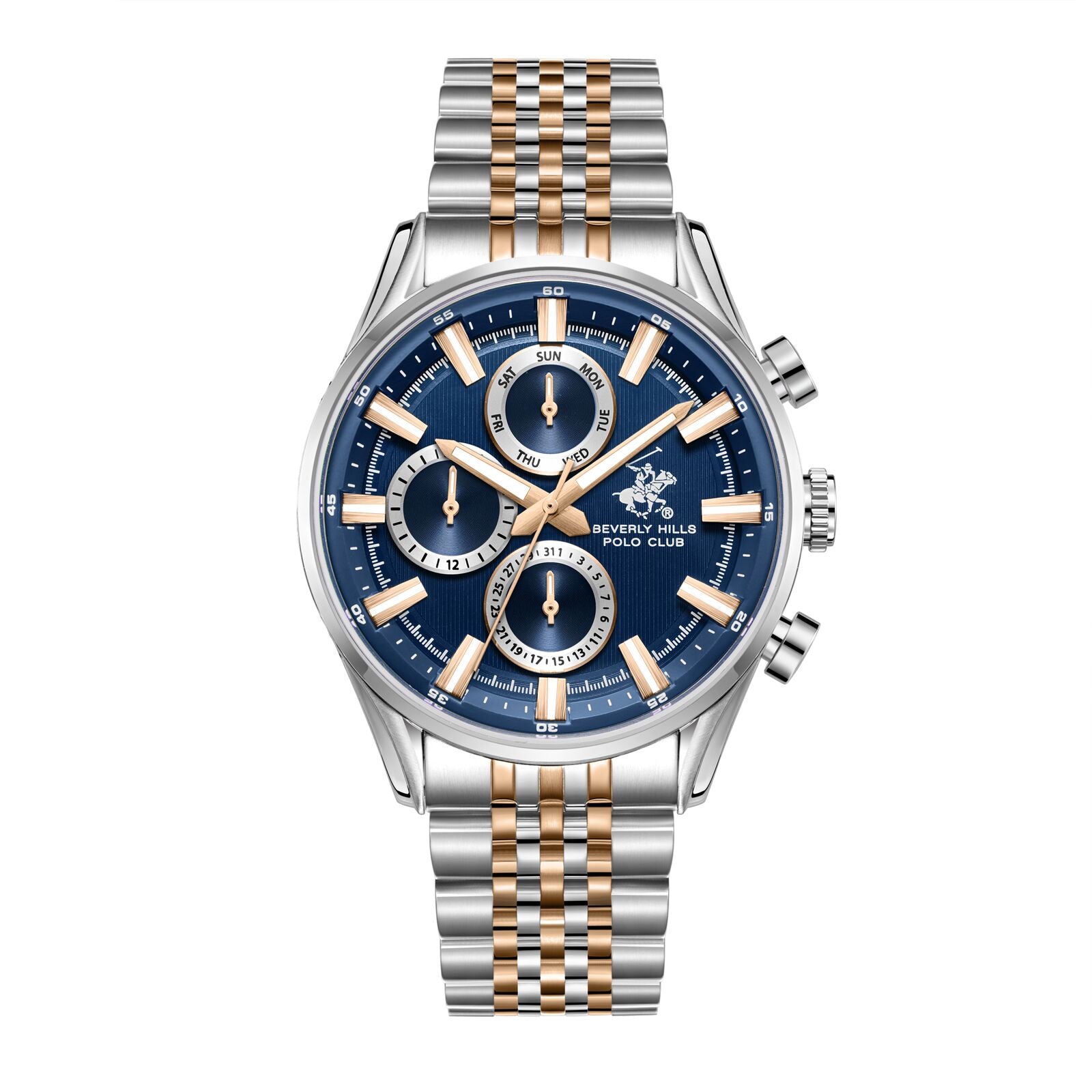 Beverly Hills Polo Club BP3823X.590 two-tone multifunction watch with blue dial