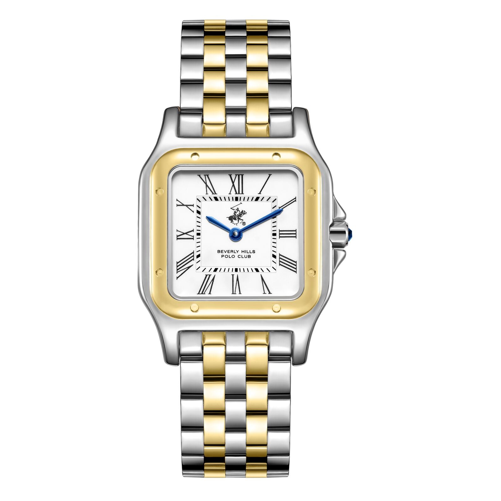 Beverly Hills Polo Club two-tone square watch with white dial and Roman numerals