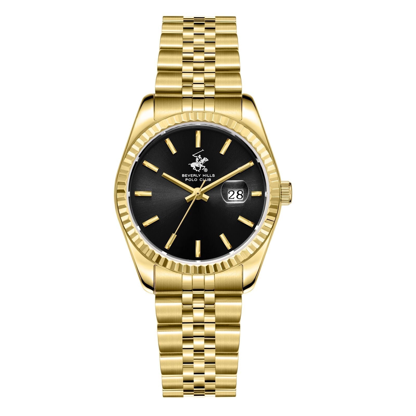 Beverly Hills Polo Club BP3827X black dial gold watch front view