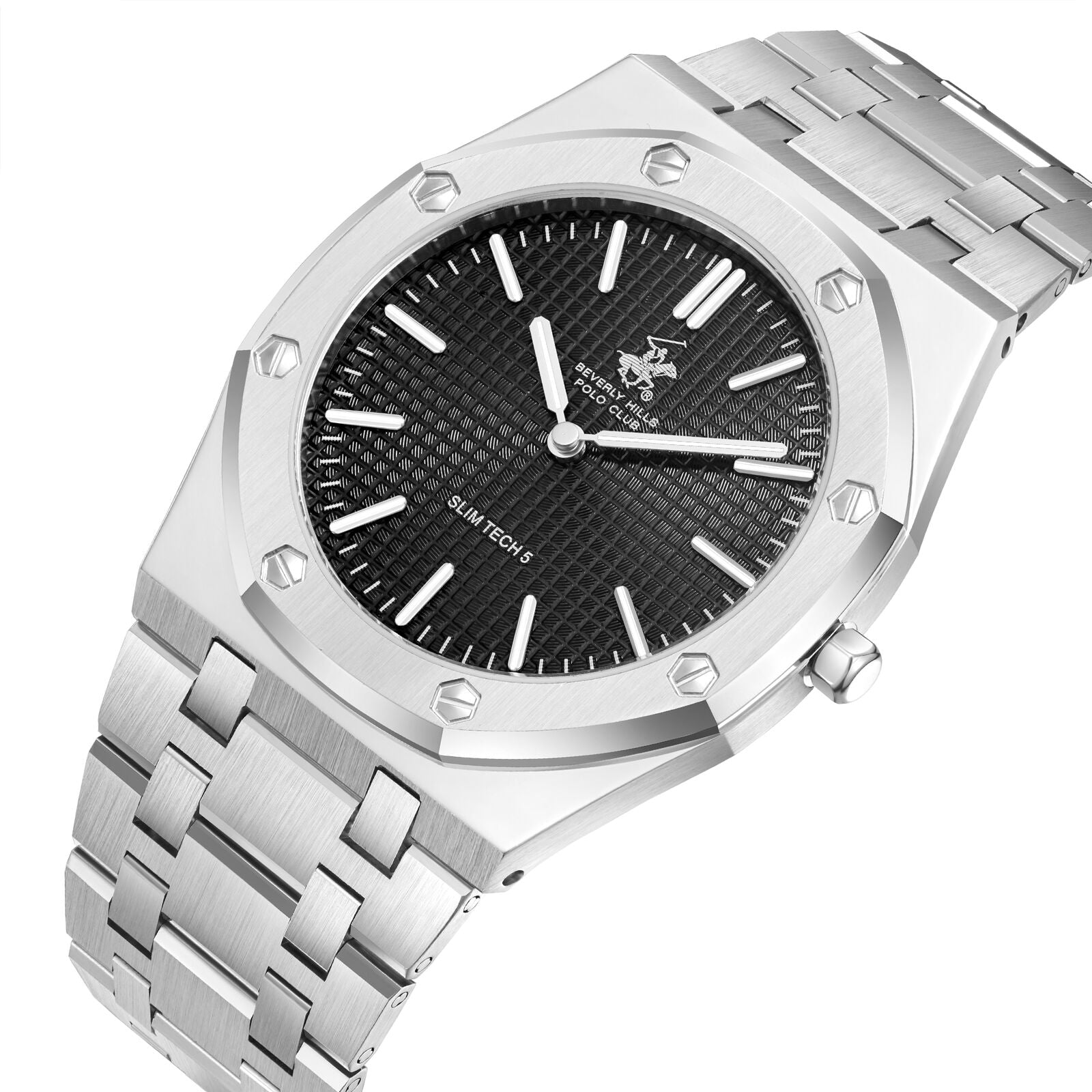Beverly Hills Polo Club Slim Tech 5 Black Dial Silver Watch - BP3825X.360