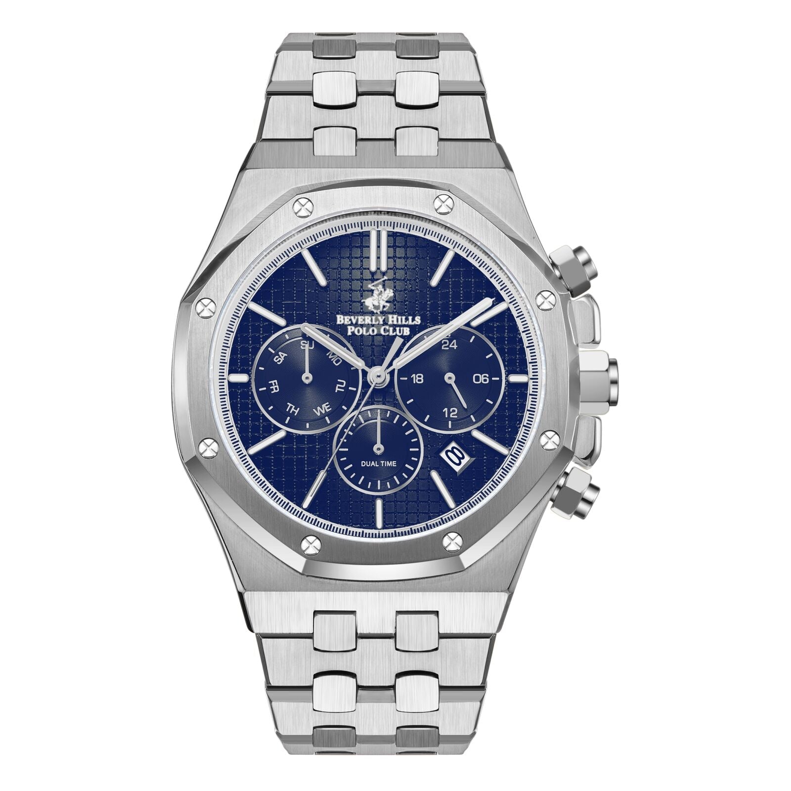 Beverly Hills Polo Club BP3051X.391 silver chronograph watch with blue dial and subdials