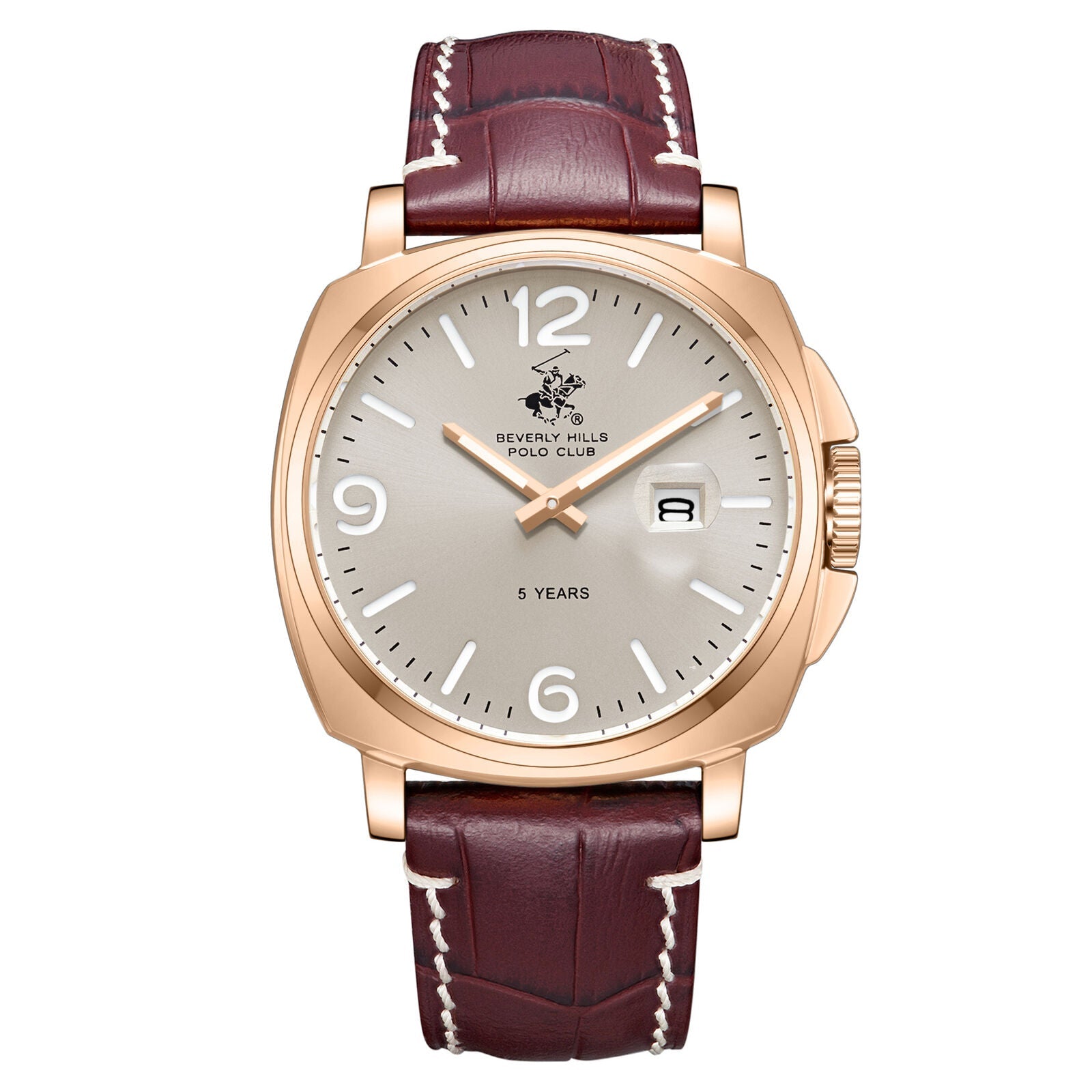 Beverly Hills Polo Club BP3867X.162 rose gold watch with silver dial and burgundy leather strap