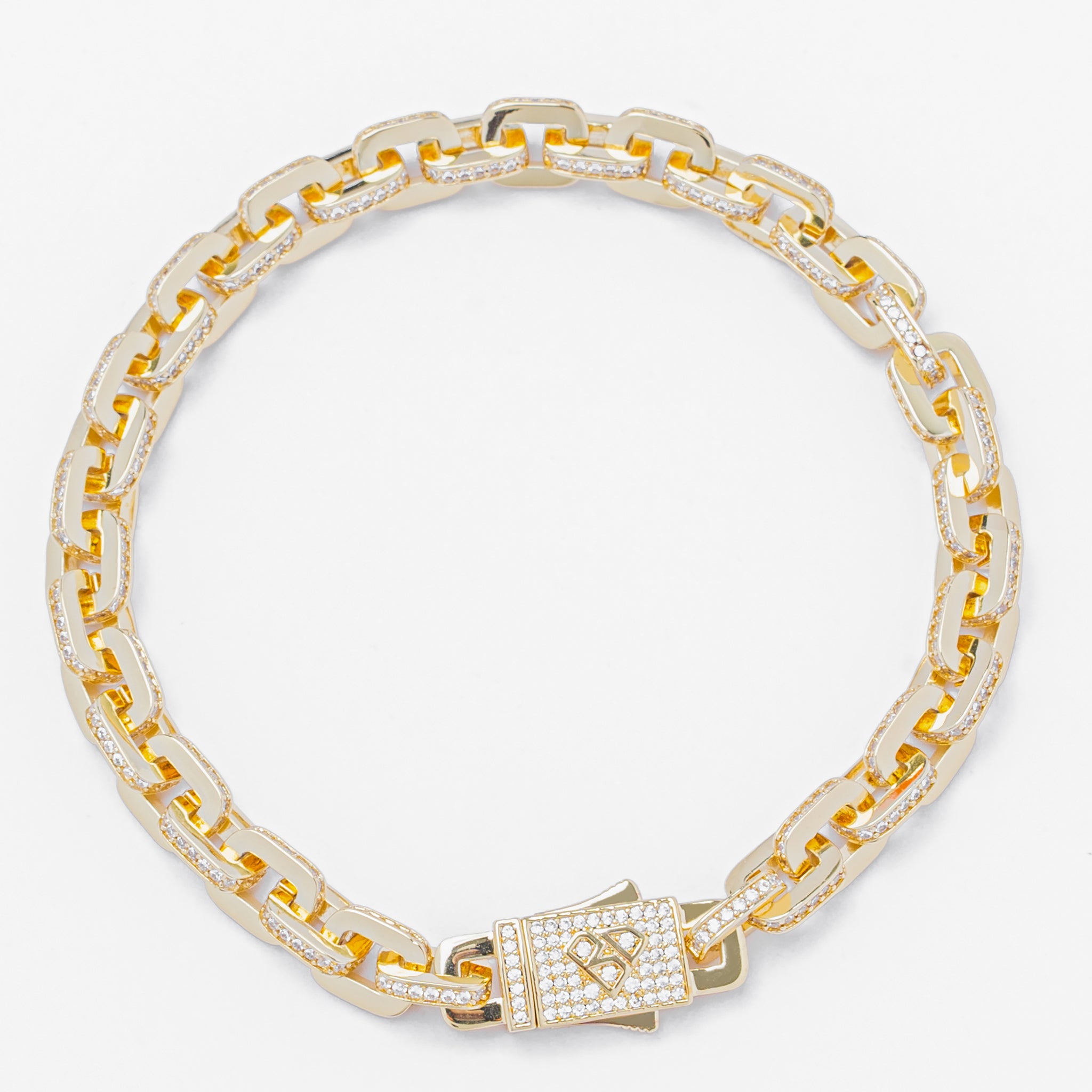 Gold and diamond anchor mariner bracelet with iced-out design and bullet clasp