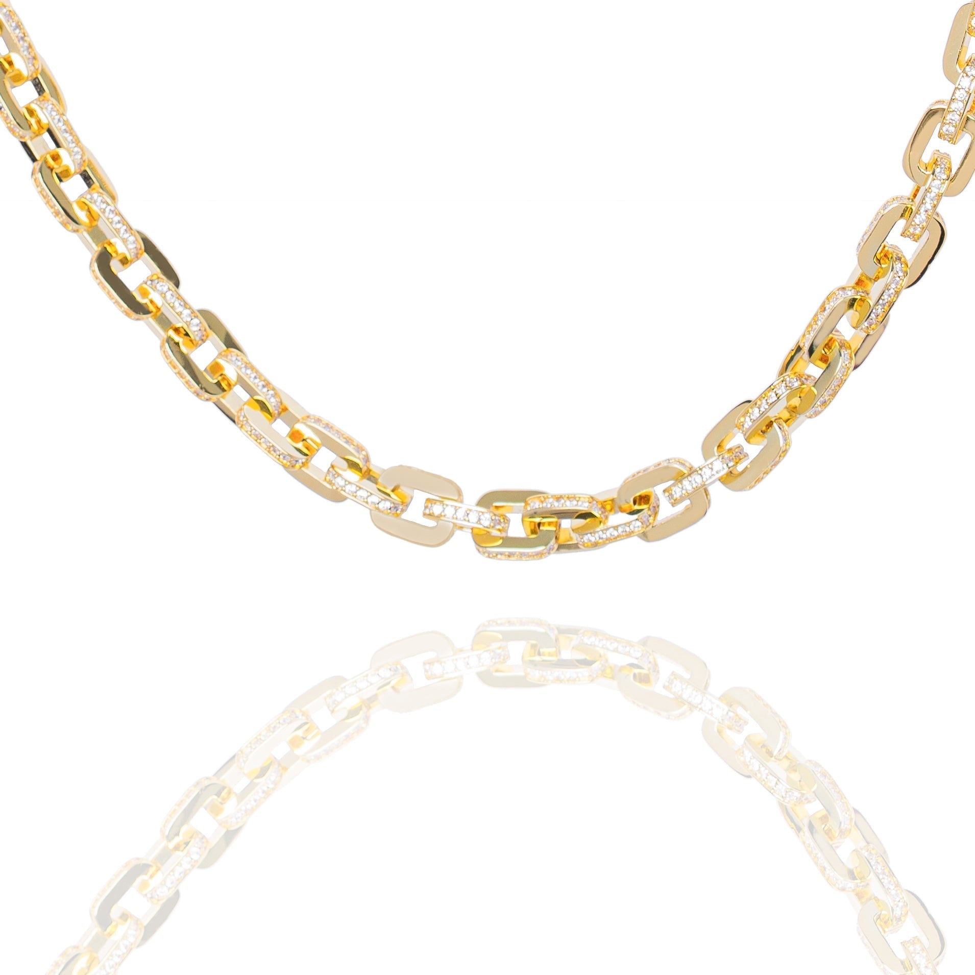 Big Daddy 10MM gold chain with diamond-iced anchor mariner links