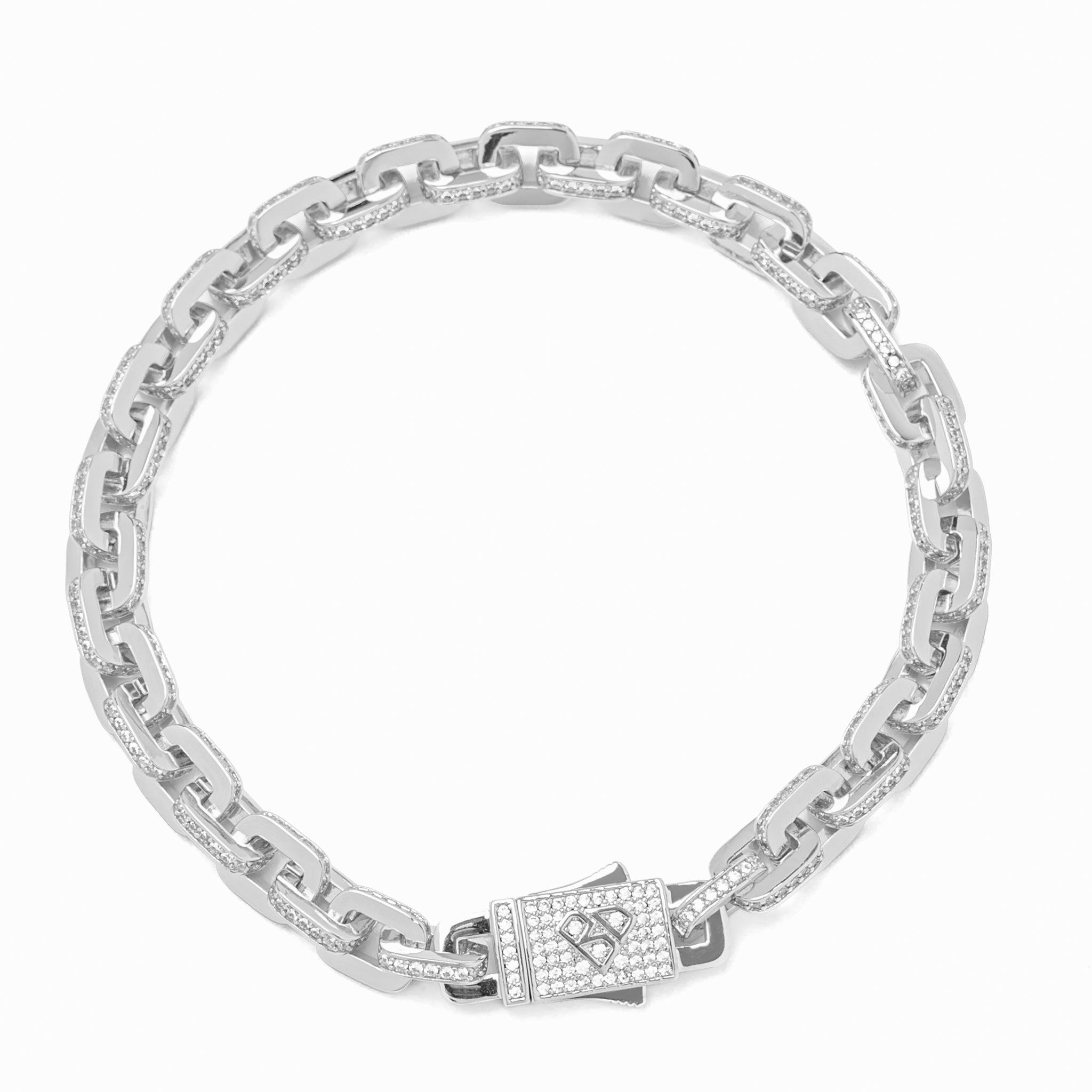 Big Daddy 10MM anchor mariner bullet diamond and silver link iced out bracelet front view