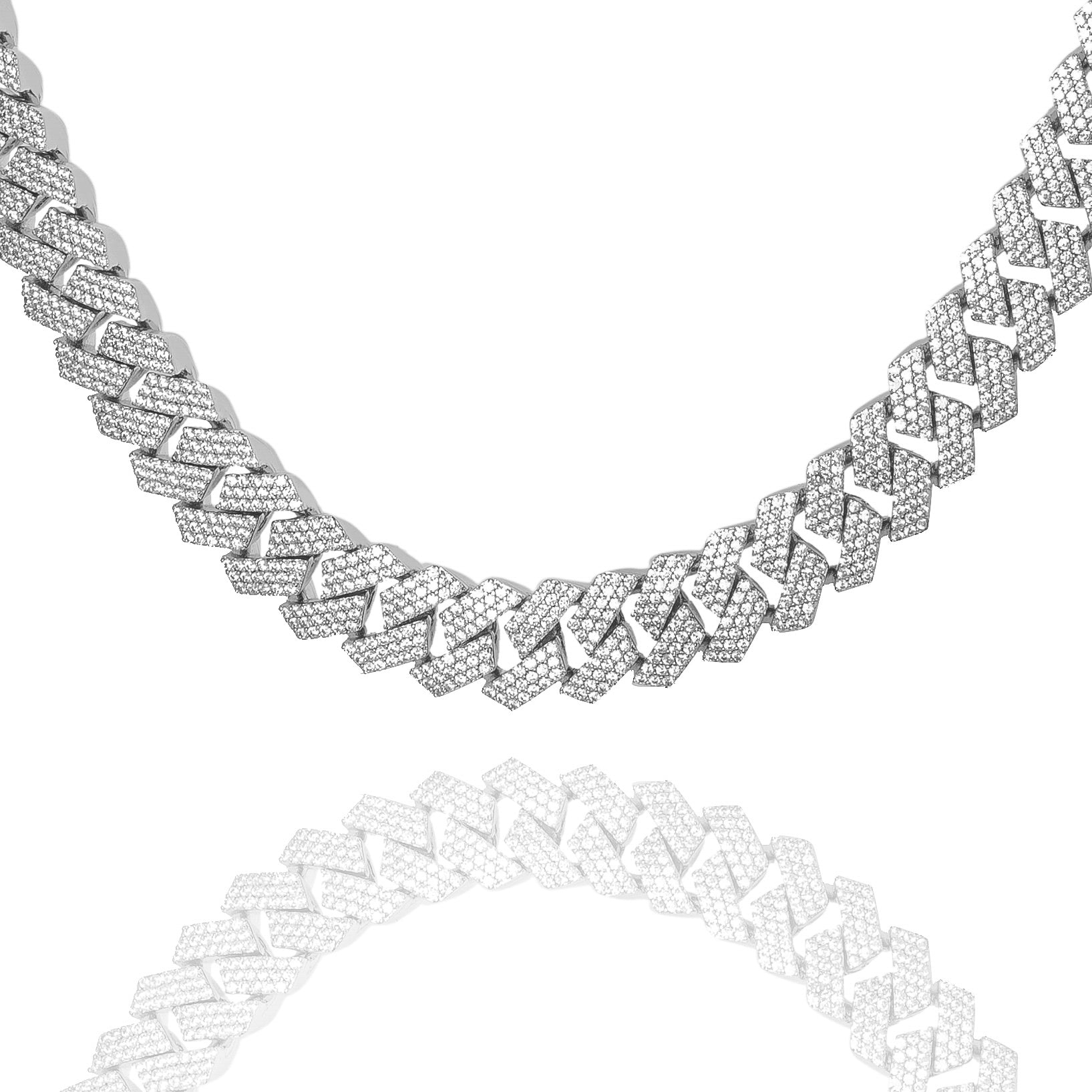 10MM Cuban diamond prong silver chain with iced out design