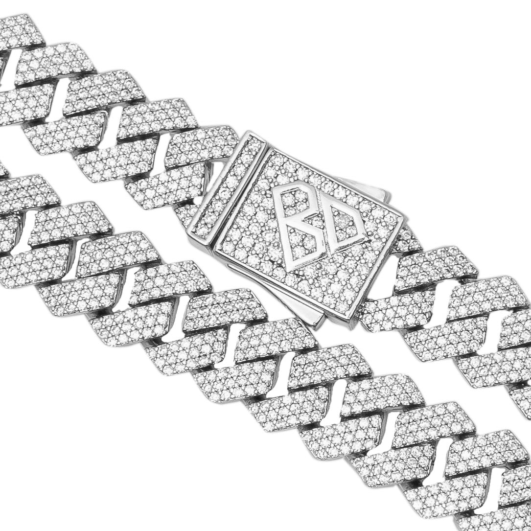 Big Daddy 10MM Cuban Diamond Prong Silver Chain - Chain