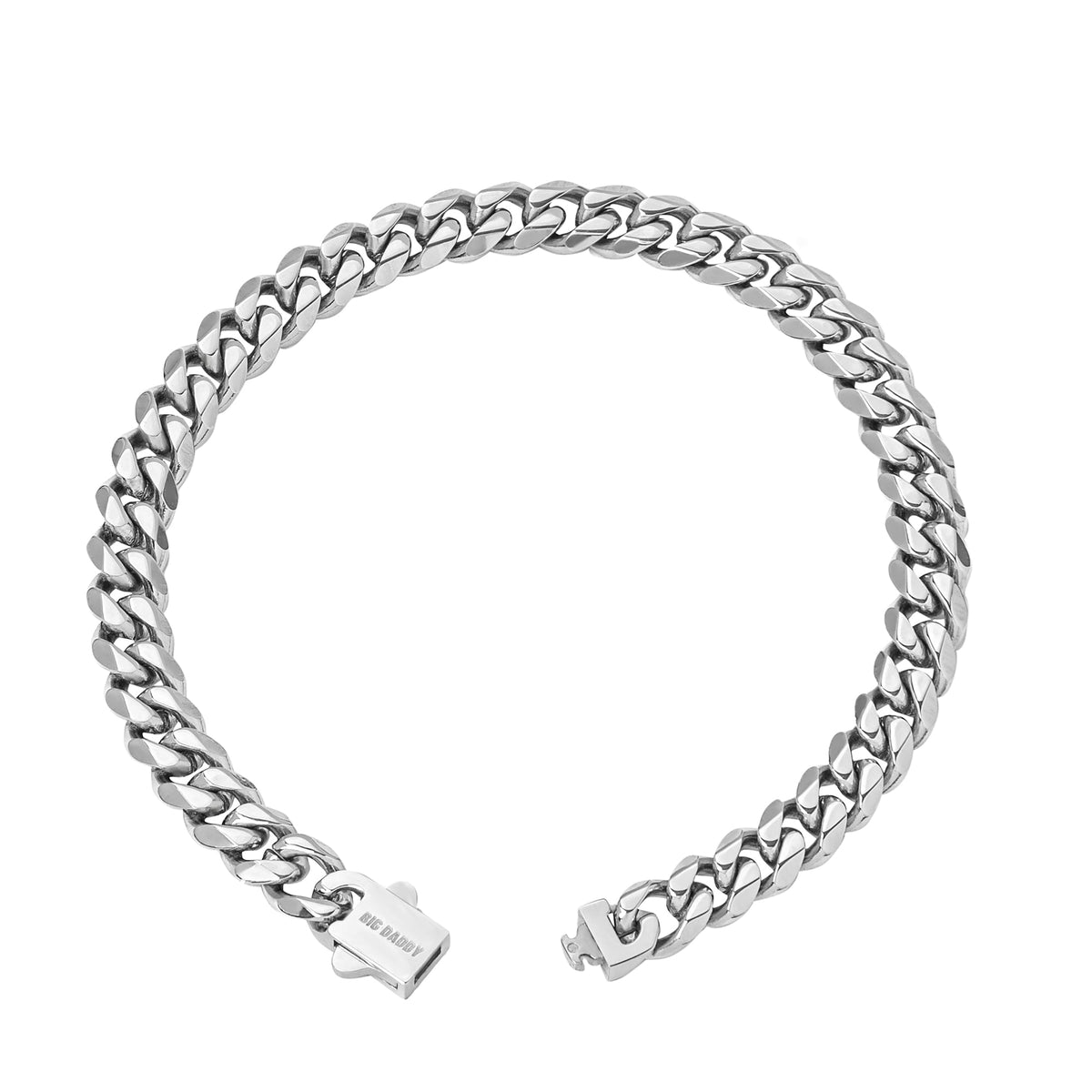 10MM Cuban link bracelet angled view, highlighting chain depth and polished metal finish throughout