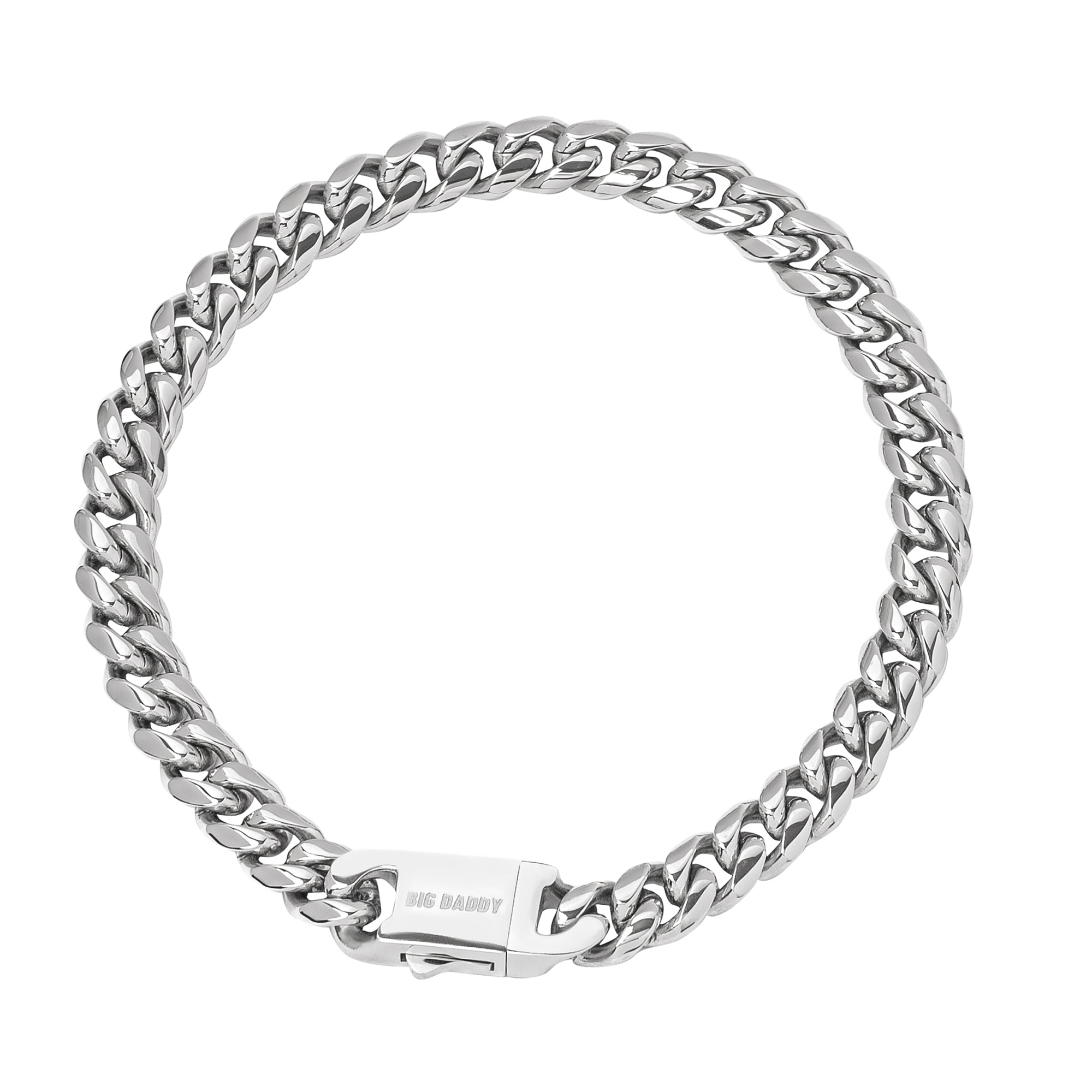 Big Daddy 10MM Cuban link stainless steel bracelet displayed flat, showing interlocked chain links and box clasp