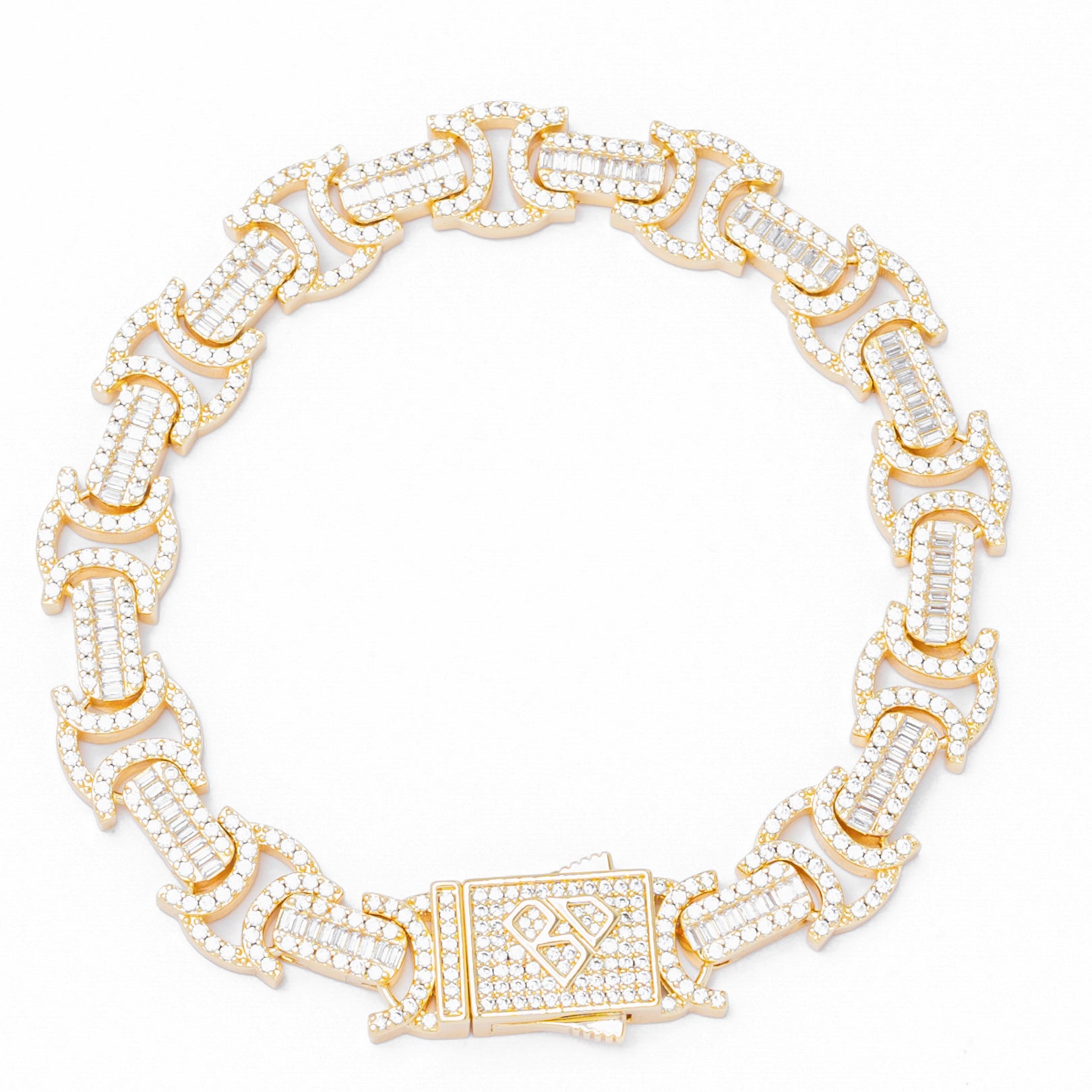 Big Daddy 12MM baguette Byzantine iced out gold bracelet with cubic zirconia accents