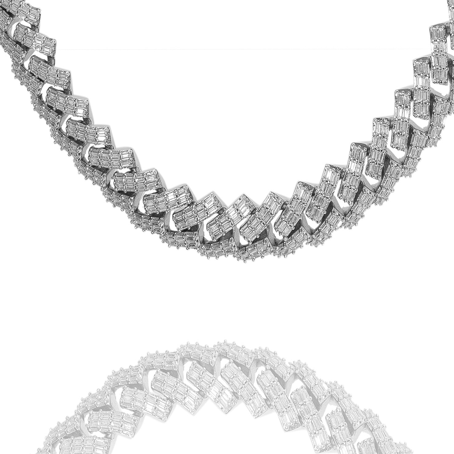 Big Daddy 12MM baguette Cuban diamond silver chain full length view