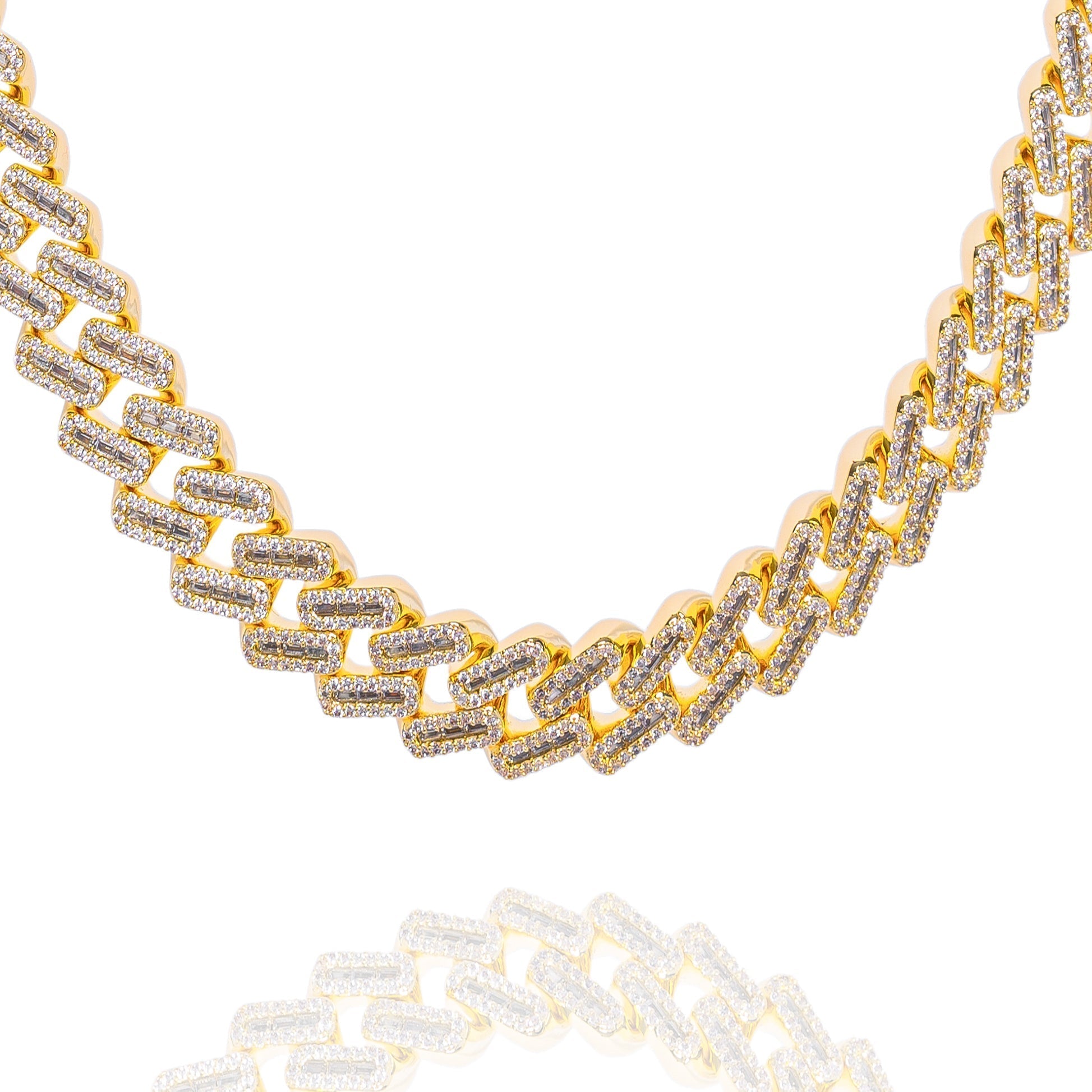 Big Daddy 12MM baguette iced out rhombus Cuban gold chain with cubic zirconia stones