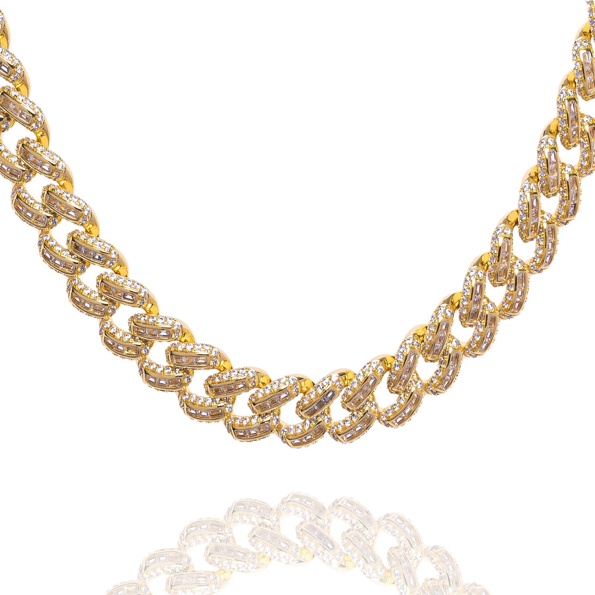 Big Daddy 12MM Baguette Miami Cuban Link Gold Chain - Chain