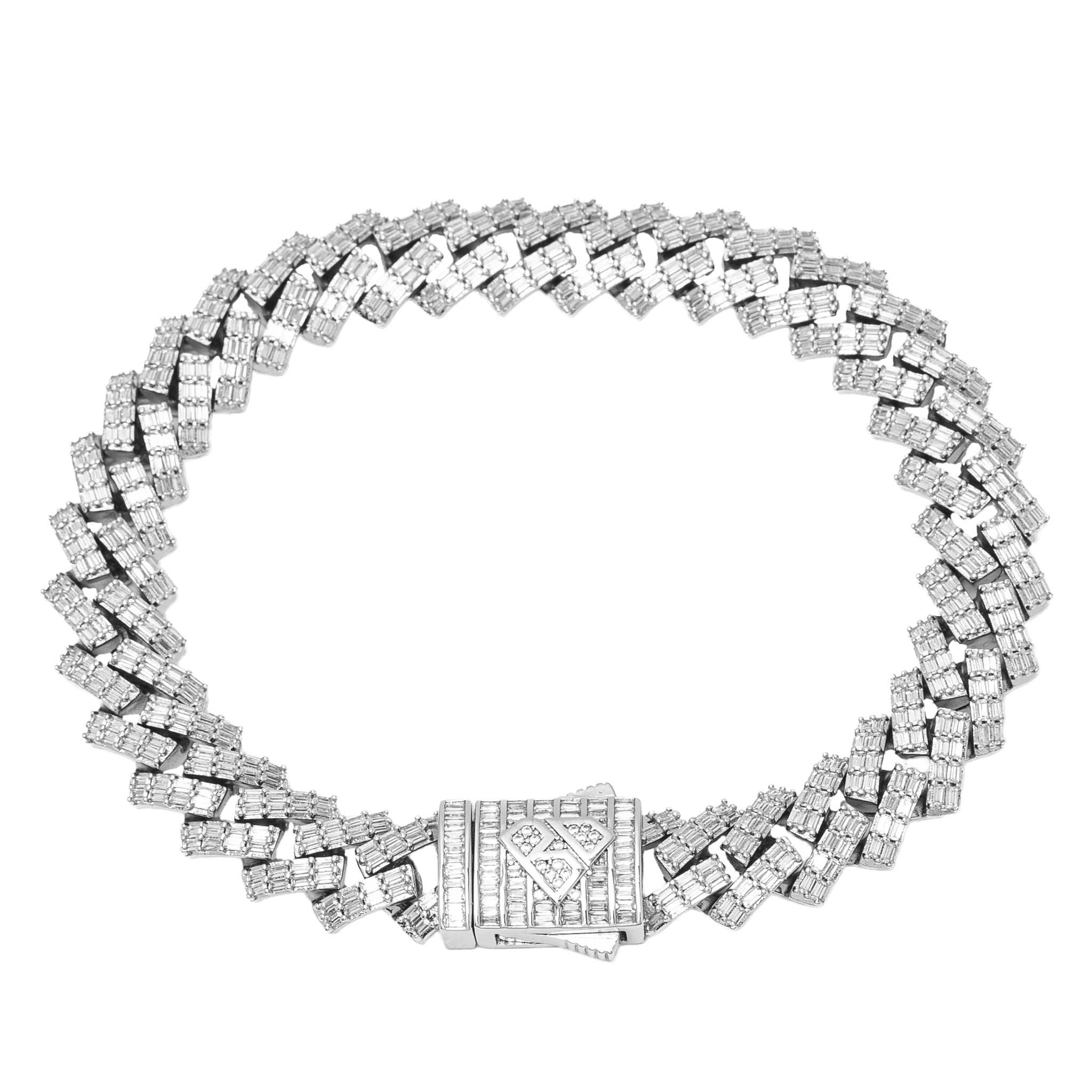 Big Daddy 12mm Cuban baguette diamond iced out silver bracelet front view