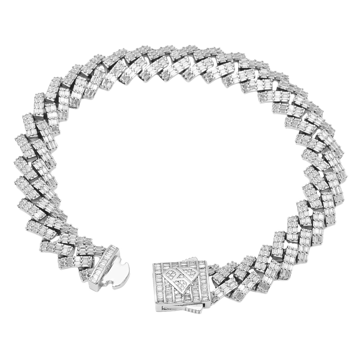 Big Daddy 12MM Cuban Baguette Diamond Silver Iced Out Bracelet
