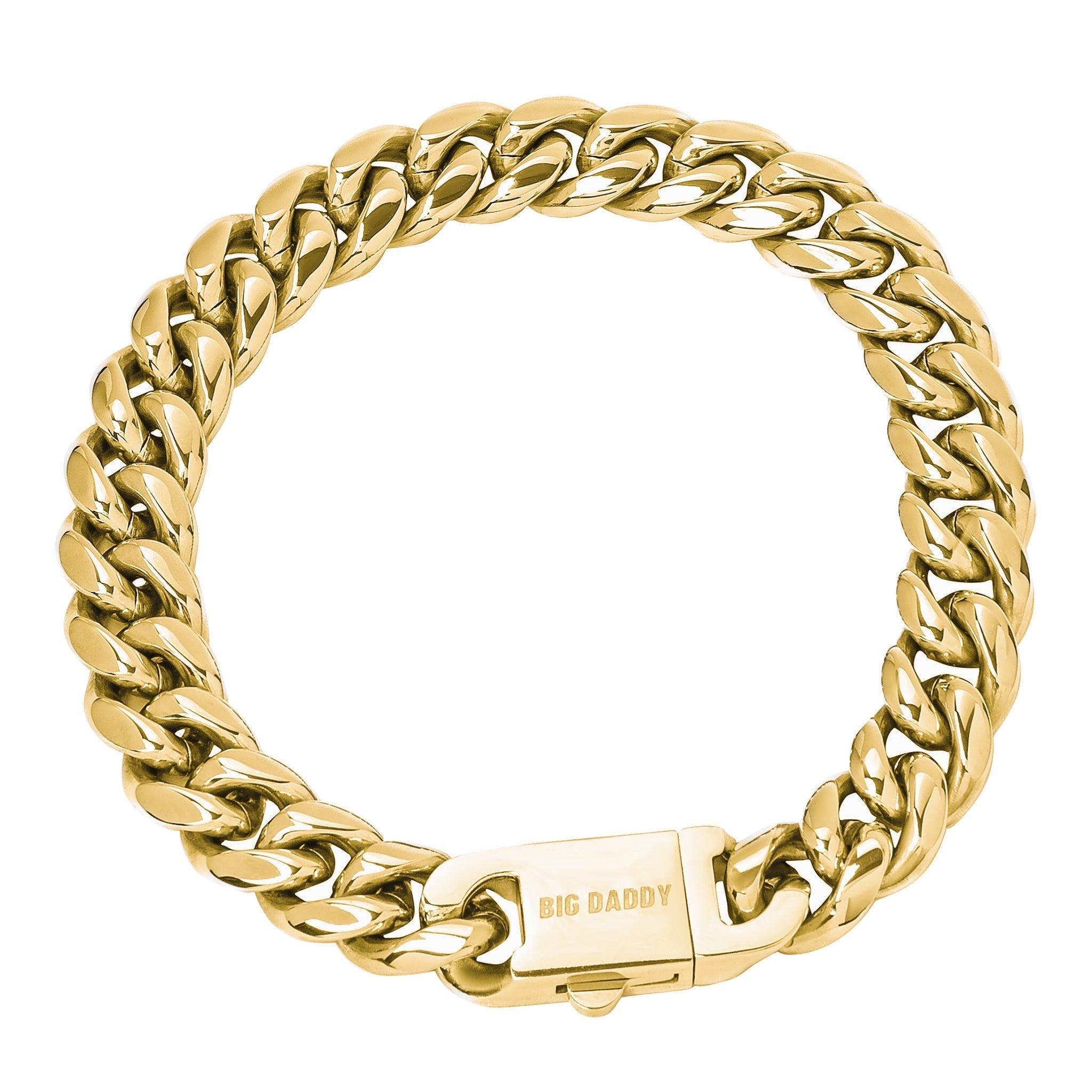 Big Daddy 12MM Cuban link bracelet in 18K gold with branded rectangular clasp