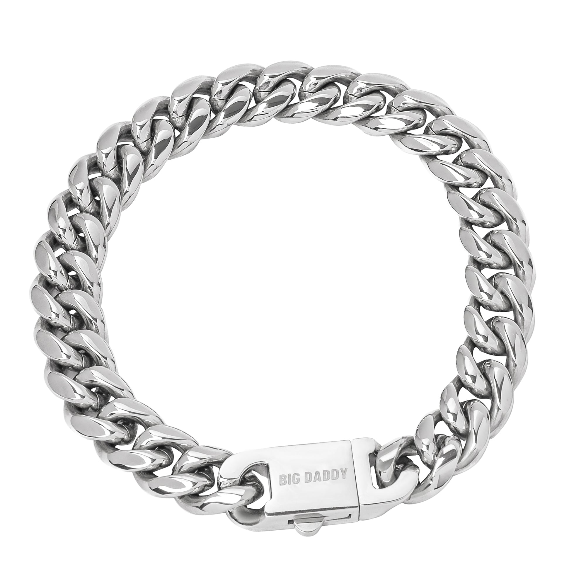 Big Daddy 12MM Cuban link stainless steel bracelet displayed on white background