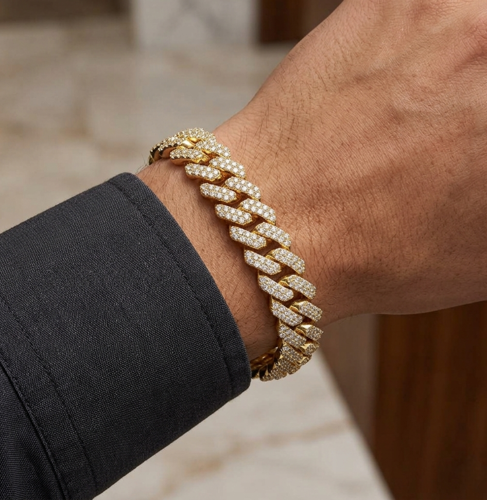 Big Daddy 12MM Full Iced Out Cuban Gold Bracelet