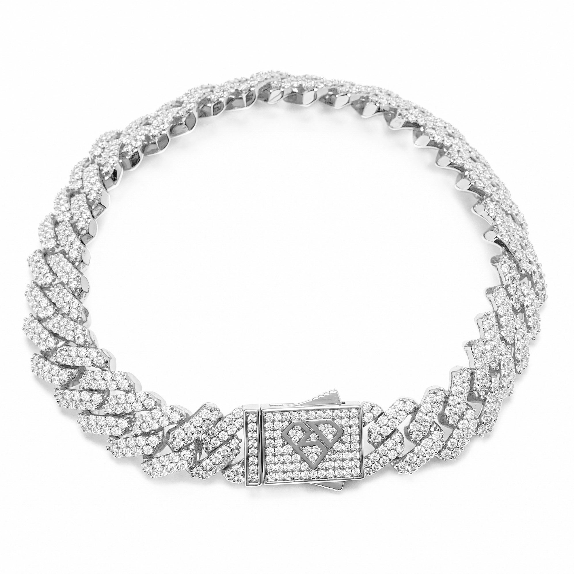 Big Daddy 12MM full iced out Cuban silver bracelet with cubic zirconia stones and box clasp