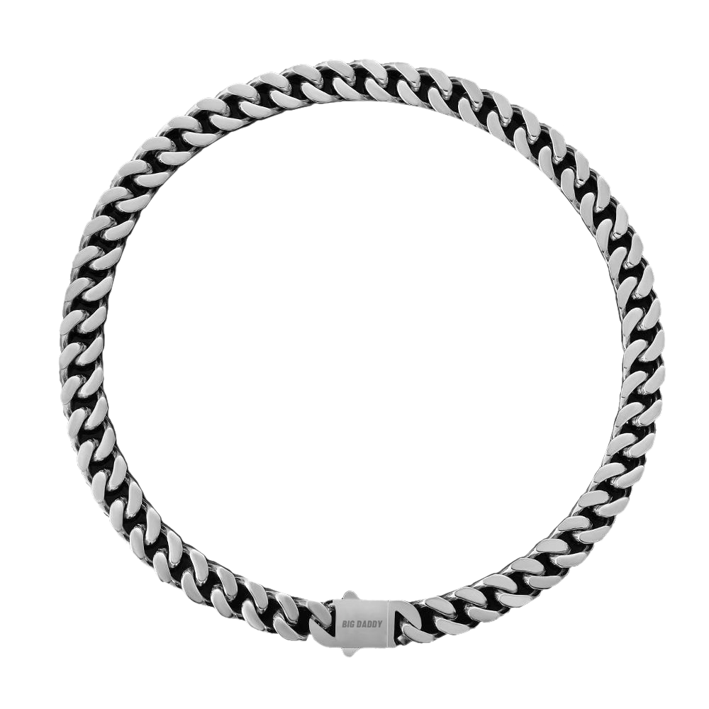 Silver Cuban chain bracelet laid flat with box clasp closure