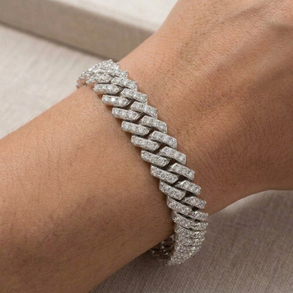 Big Daddy 12MM Silver Iced Out Prong Cuban Bracelet