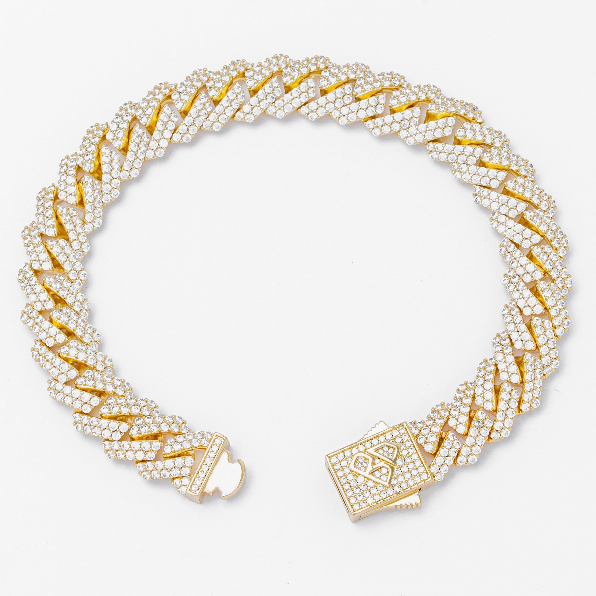 Big Daddy Cuban bracelet angled view showing diamond-covered links and clasp detail