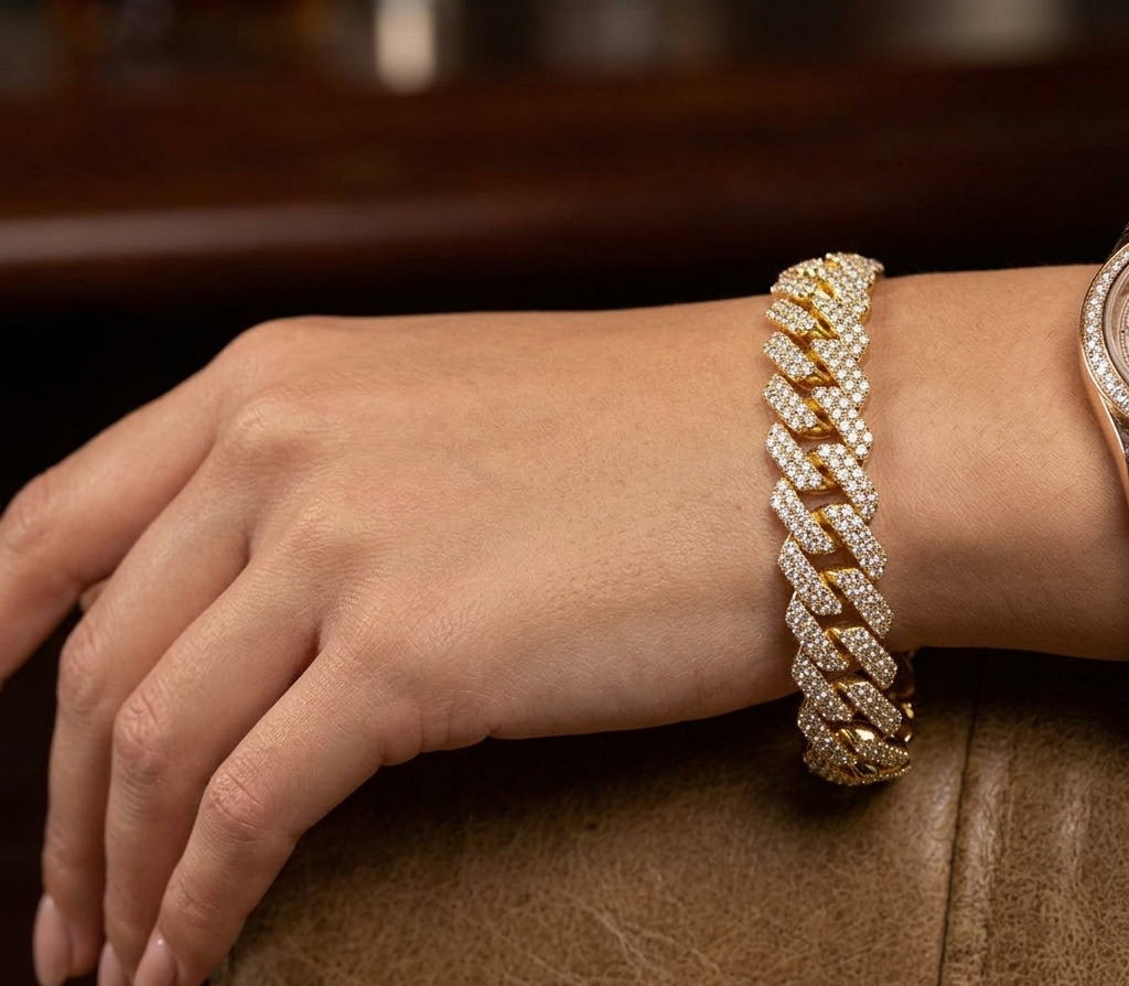 Big Daddy 12MM Straight Edge Cuban Diamond Gold Iced Out Bracelet