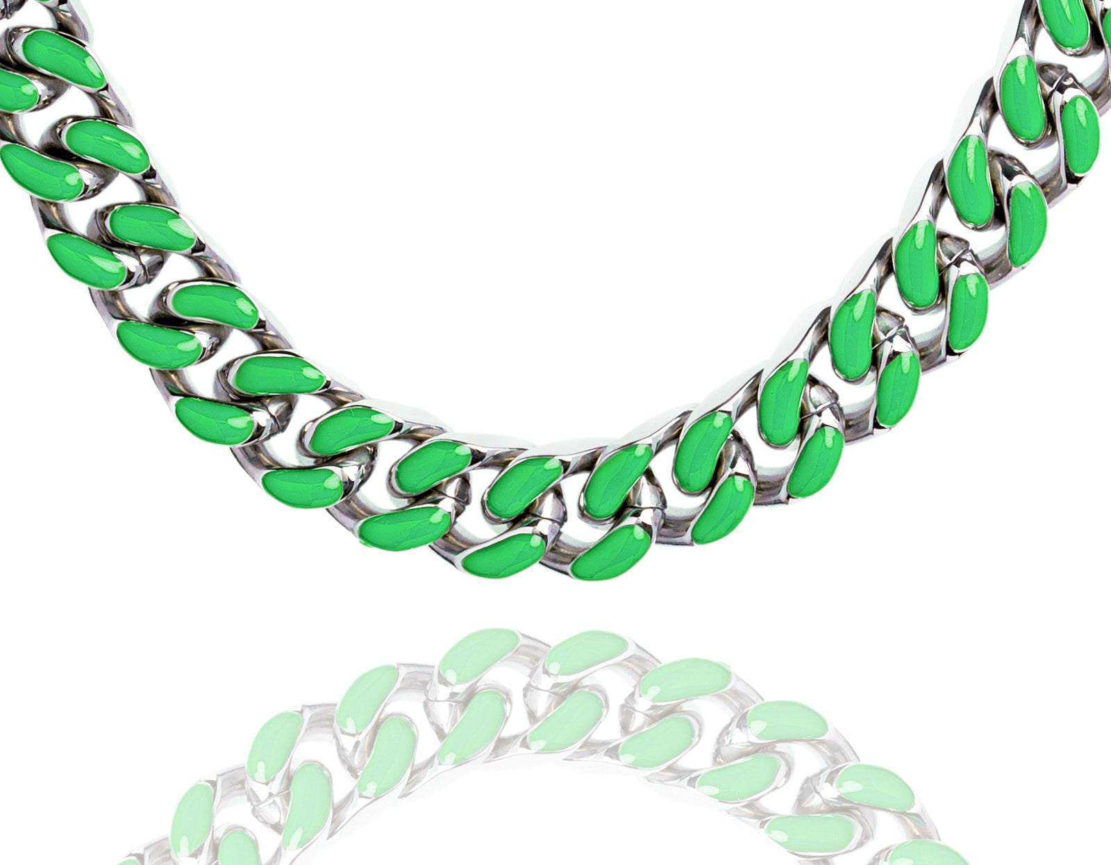Big Daddy 13MM green enamel steel Cuban chain with silver links