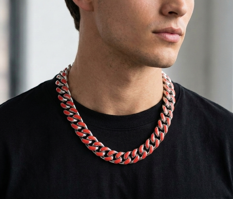 Big Daddy 13MM Enamel Red Steel Cuban Chain