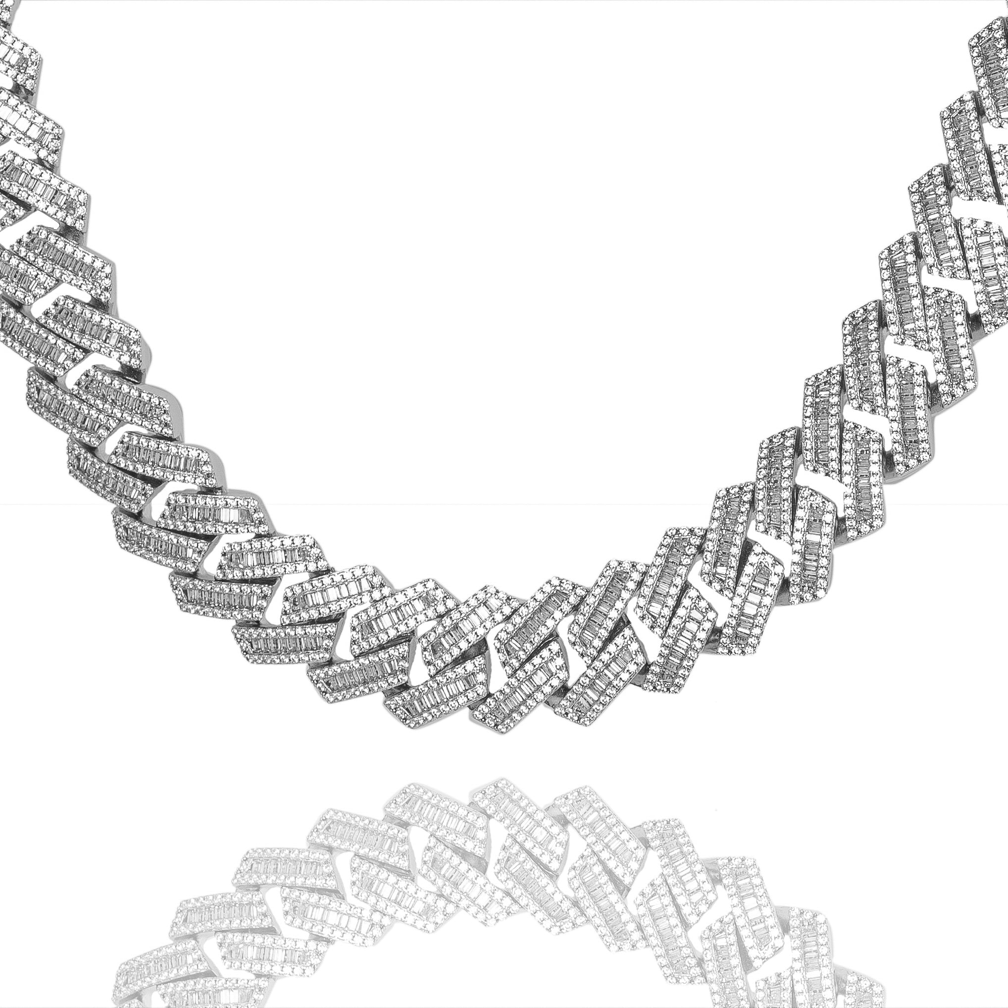 Big Daddy 16MM Baguette Iced Out Cuban Link Silver Chain - Chain