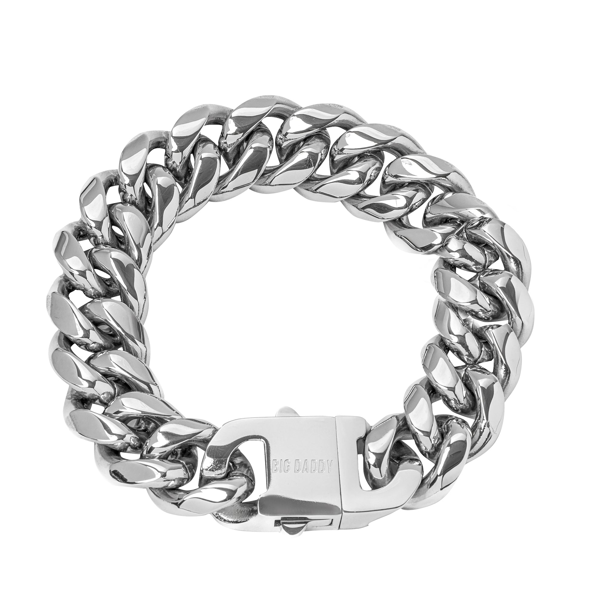 18MM Cuban link stainless steel bracelet with box clasp, displayed flat
