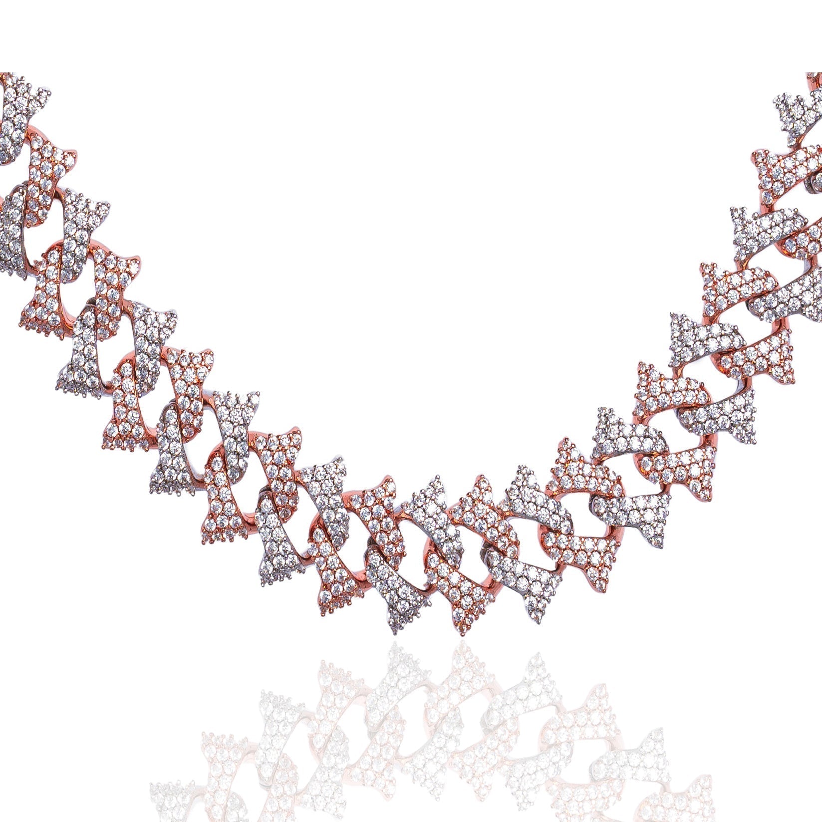 Big Daddy 18MM two-tone spiked diamond chain featuring alternating white and rose gold diamonds