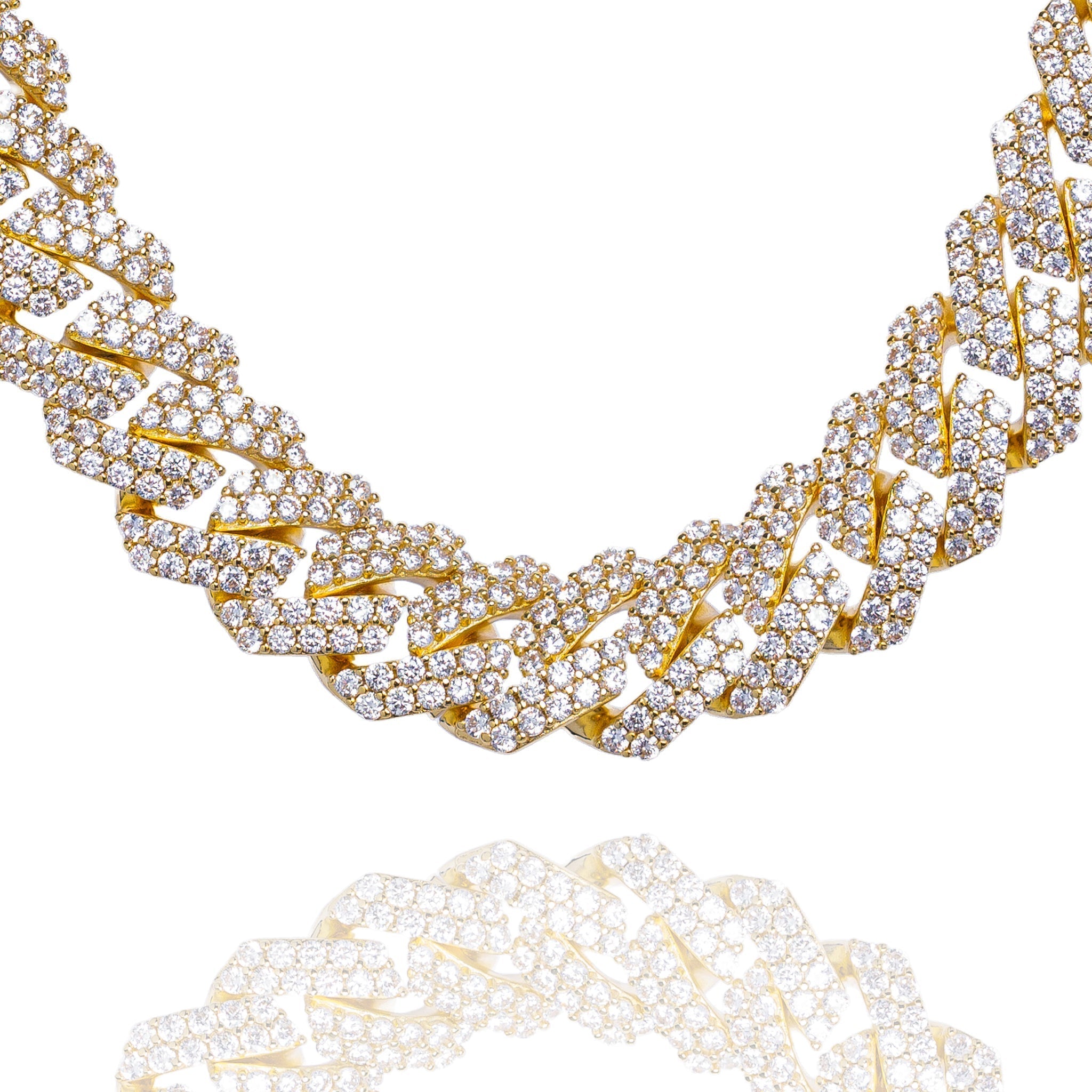 Big Daddy 19MM straight edge Cuban diamond gold iced out chain front view