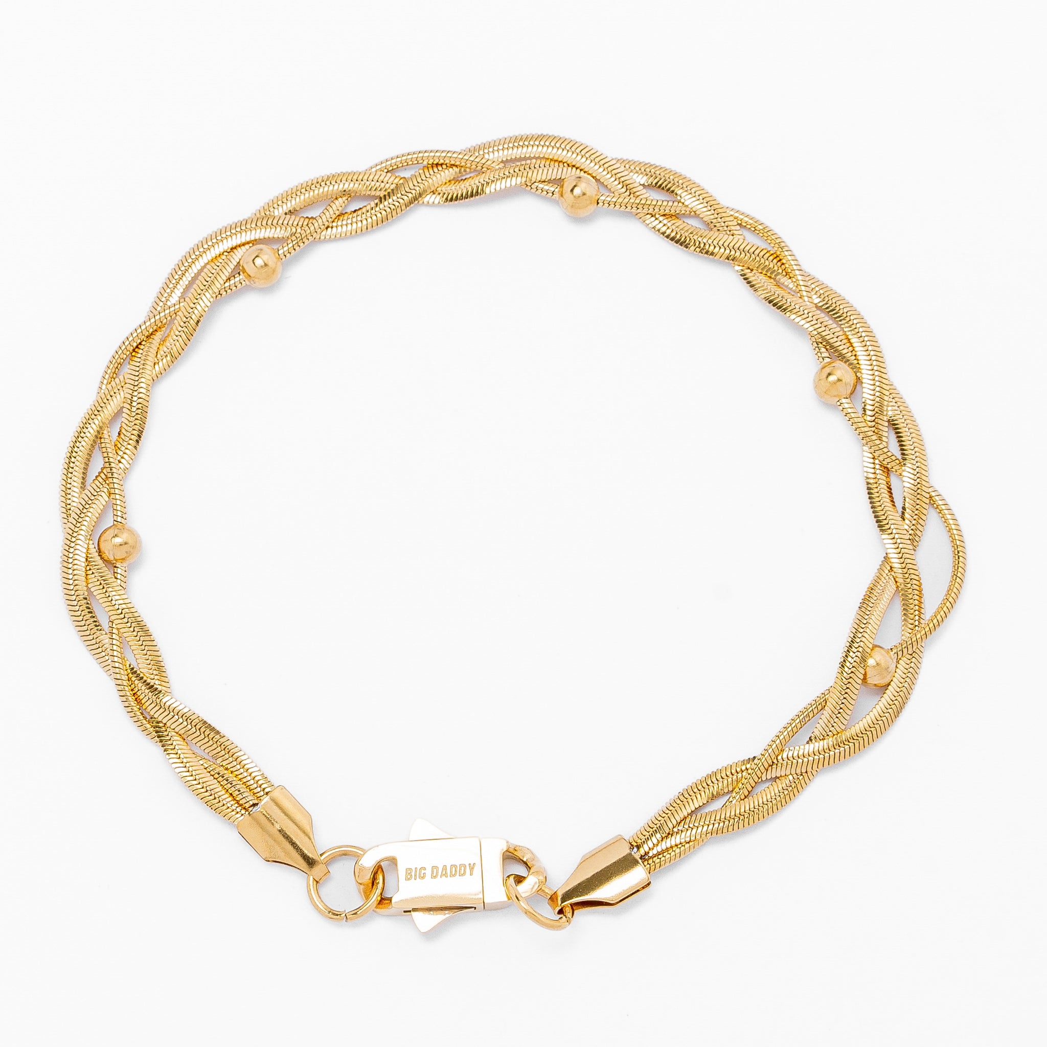 Big Daddy 3MM gold flat herringbone bracelet with closure and branding