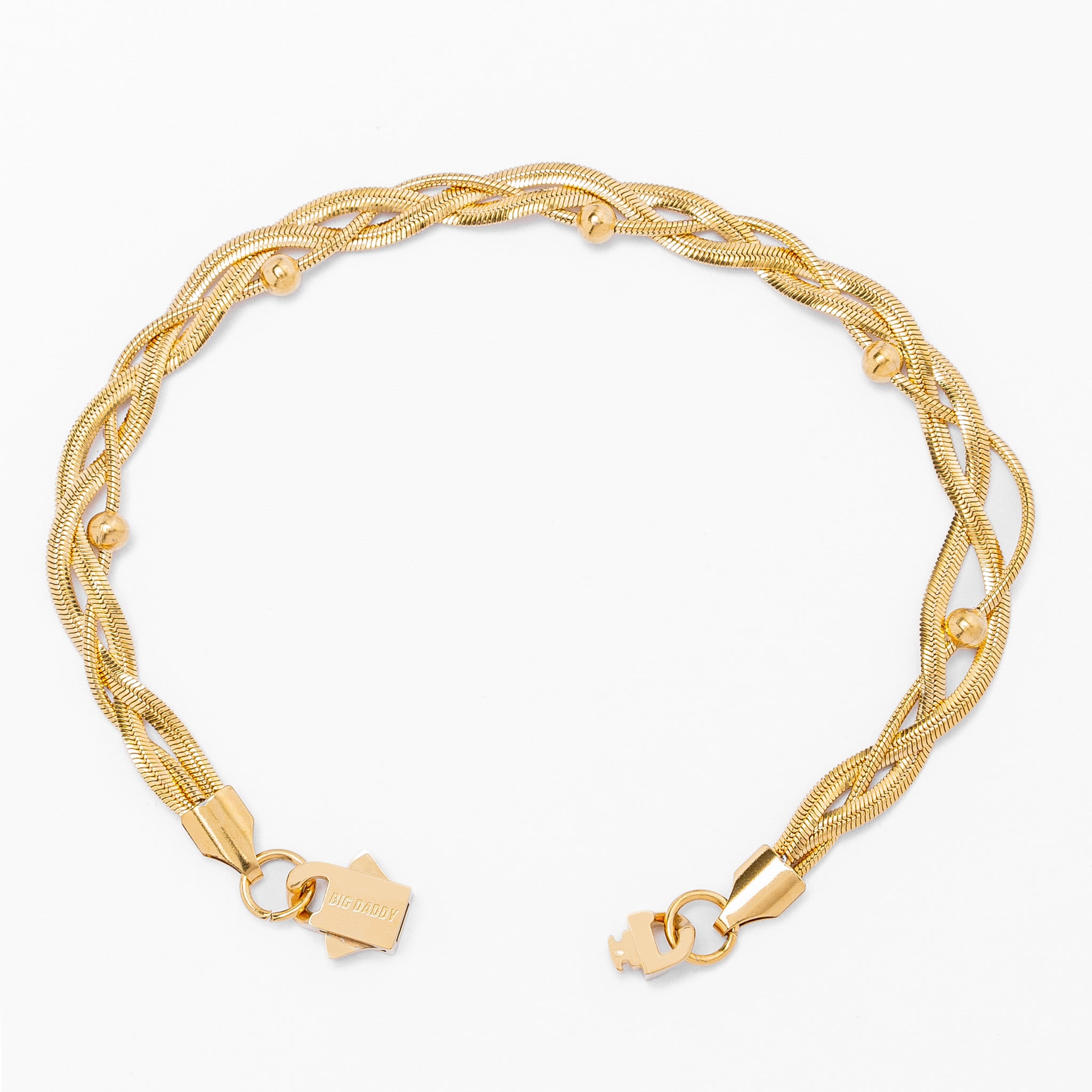 Big Daddy 3MM gold flat herringbone bracelet laid open showing full length