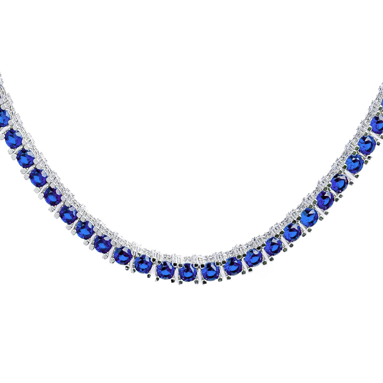 4MM silver blue tennis chain with alternating blue and white cubic zirconia iced out stones